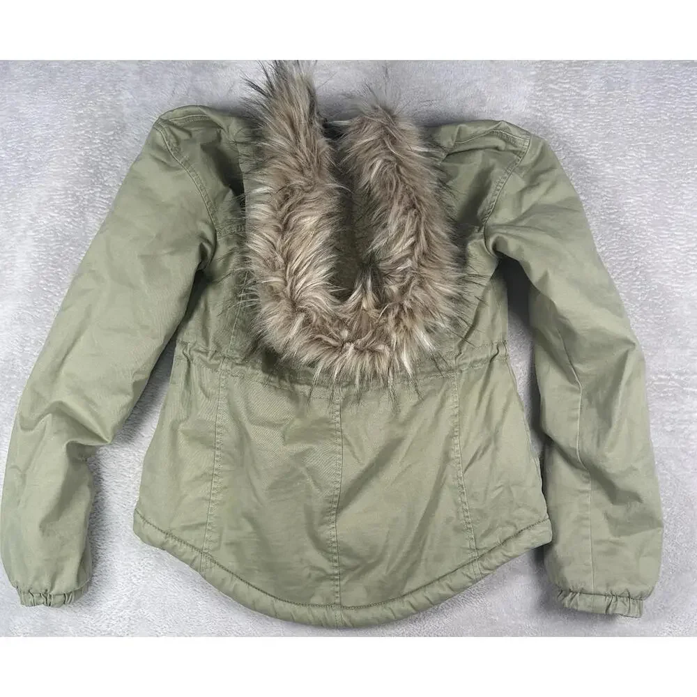 Abercrombie & Fitch Parka Womens XS Green Sherpa Lined Military Coat Y2K Fur - Picture 4 of 9